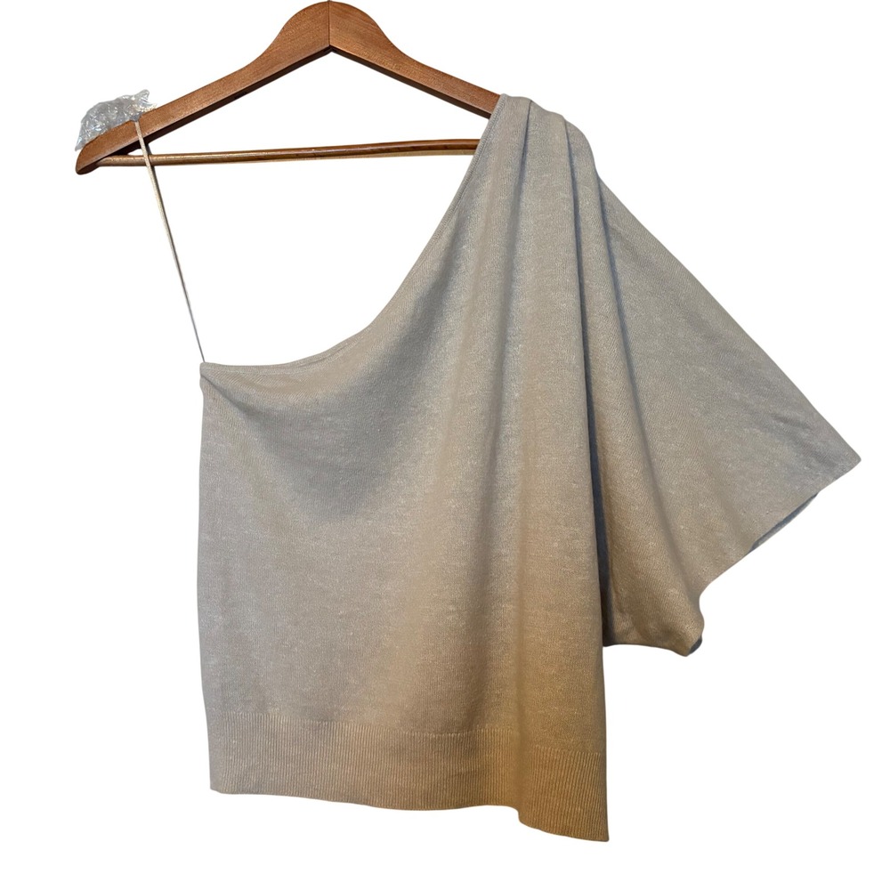 Banana Republic Cashmere Linen One Shoulder Batwing Sweater Oatmeal Beige Large